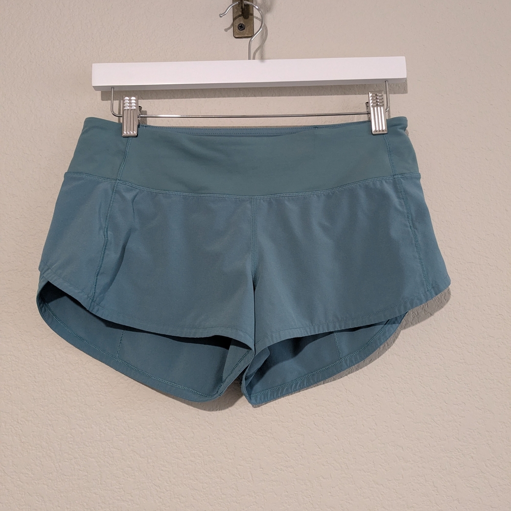 Lululemon Lined Teal Athletic Workout Exercise Shorts 4